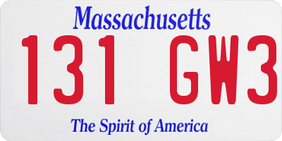 MA license plate 131GW3