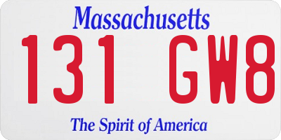 MA license plate 131GW8