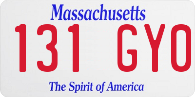 MA license plate 131GY0
