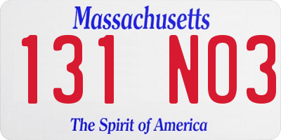 MA license plate 131NO3
