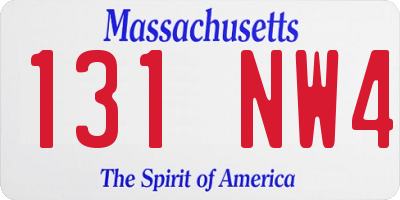 MA license plate 131NW4