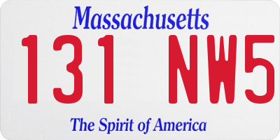 MA license plate 131NW5