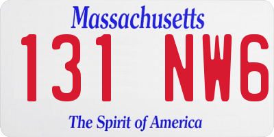 MA license plate 131NW6