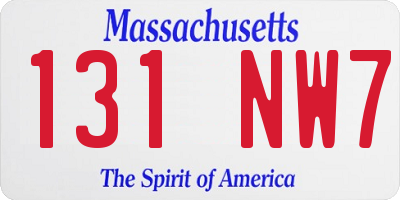 MA license plate 131NW7