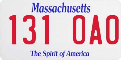 MA license plate 131OA0