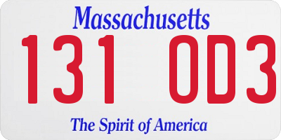 MA license plate 131OD3