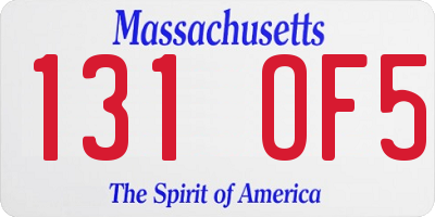 MA license plate 131OF5