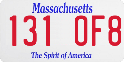 MA license plate 131OF8