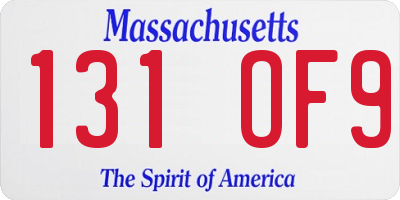 MA license plate 131OF9