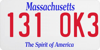 MA license plate 131OK3