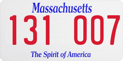 MA license plate 131OO7