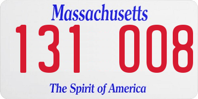MA license plate 131OO8