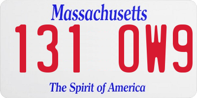 MA license plate 131OW9