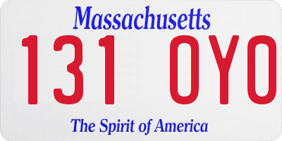 MA license plate 131OY0