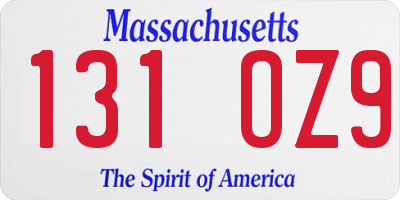 MA license plate 131OZ9