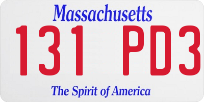 MA license plate 131PD3
