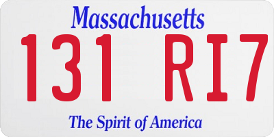 MA license plate 131RI7