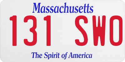 MA license plate 131SW0