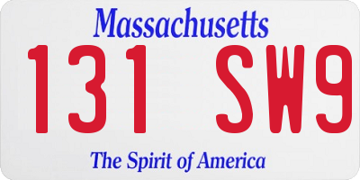 MA license plate 131SW9