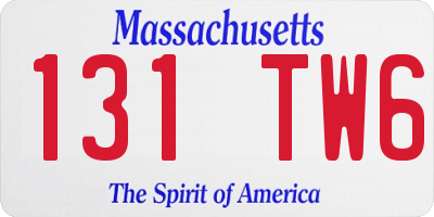 MA license plate 131TW6