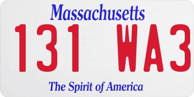 MA license plate 131WA3