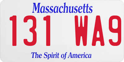 MA license plate 131WA9