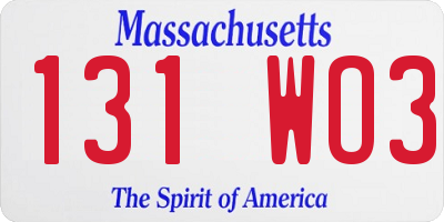 MA license plate 131WO3