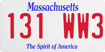 MA license plate 131WW3