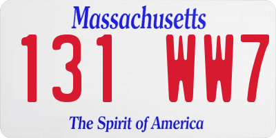 MA license plate 131WW7
