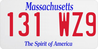 MA license plate 131WZ9