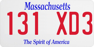 MA license plate 131XD3