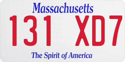 MA license plate 131XD7