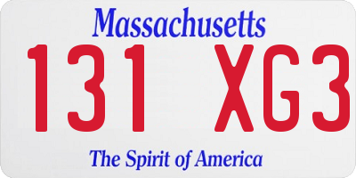 MA license plate 131XG3