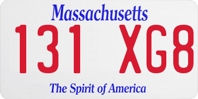 MA license plate 131XG8