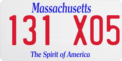 MA license plate 131XO5