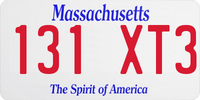 MA license plate 131XT3