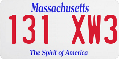 MA license plate 131XW3