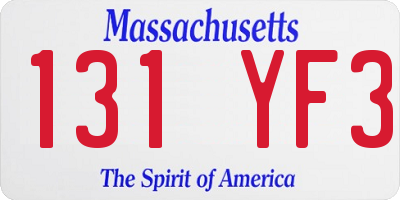 MA license plate 131YF3