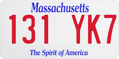 MA license plate 131YK7