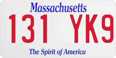 MA license plate 131YK9