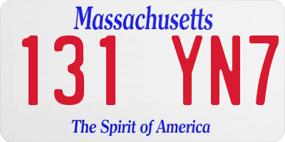 MA license plate 131YN7