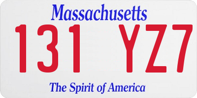 MA license plate 131YZ7