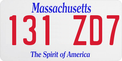 MA license plate 131ZD7