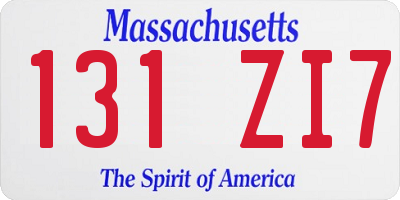 MA license plate 131ZI7