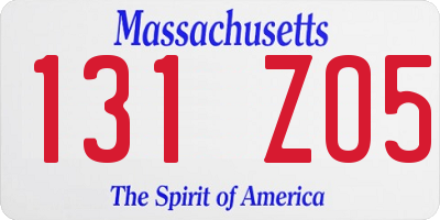 MA license plate 131ZO5