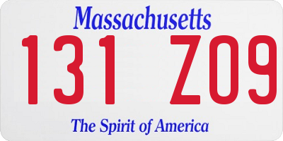 MA license plate 131ZO9