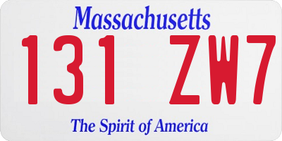 MA license plate 131ZW7