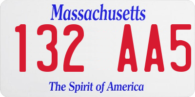 MA license plate 132AA5