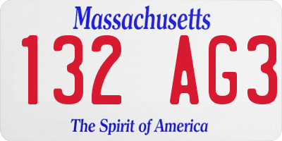 MA license plate 132AG3
