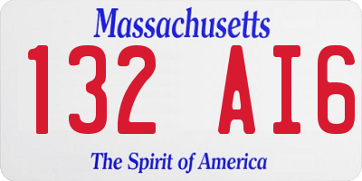 MA license plate 132AI6